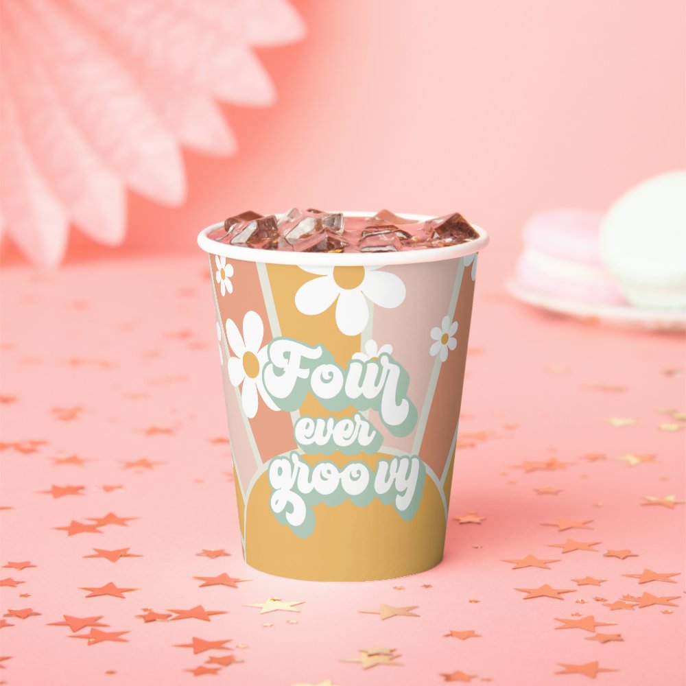 Four Every Groovy Retro Sunshine Daisy Birthday Paper Cups