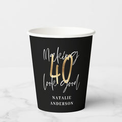 modern black and gold 40th birthday party  paper cups
