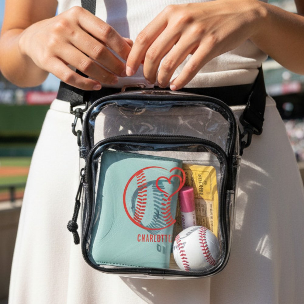 Personalized Baseball Heart Love Name Clear Crossbody Bag