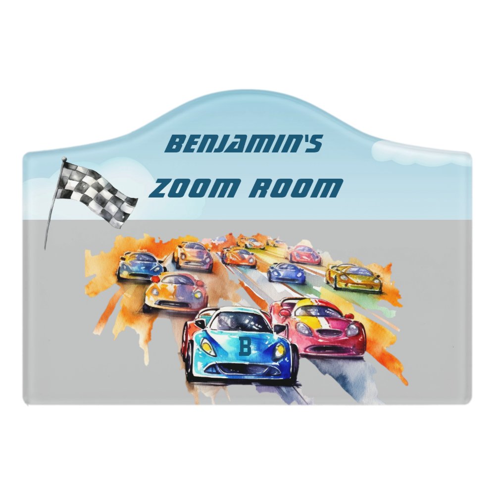 Children's Door Sign Racing Car Checkered Flag
