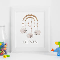 Boho Sheep Mobile | Soft Neutral Nursery Art Poster