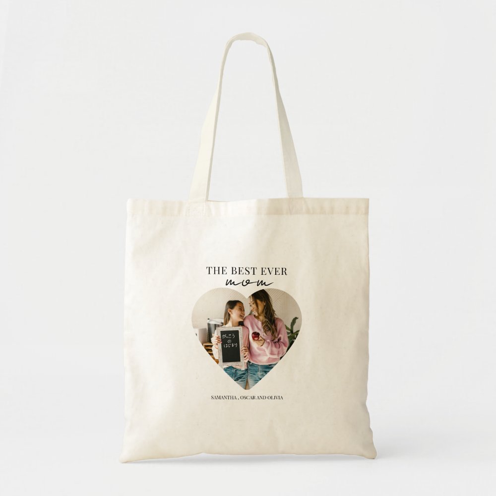 Personalized Best Mom Ever Heart Photo  Tote Bag