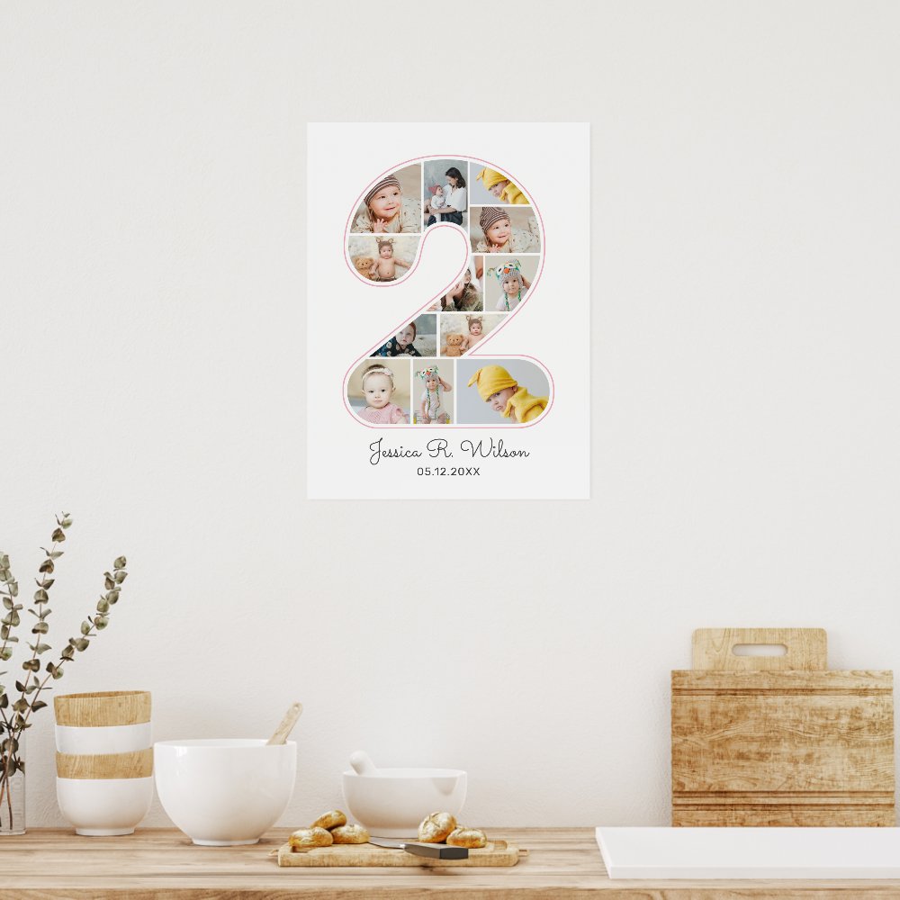 2nd Birthday Number 2 Photo Collage Baby Nursery Poster