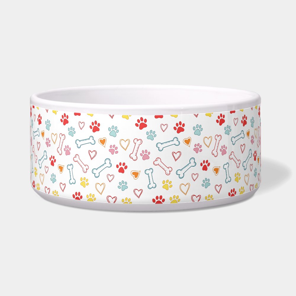 Paws & Hearts Pattern Custom Name Pet  Bowl