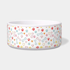 Paws & Hearts Pattern Custom Name Pet  Bowl