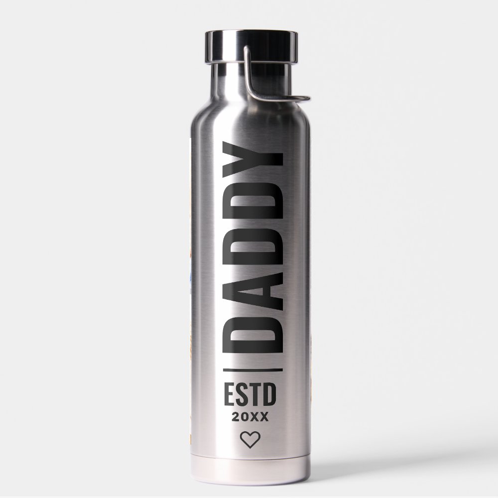 Silver Black Photo Daddy Collage Wrap Water Bottle