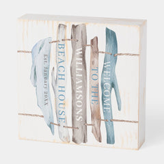Personalize Coastal Driftwood Welcome Beach House Wooden Box Sign