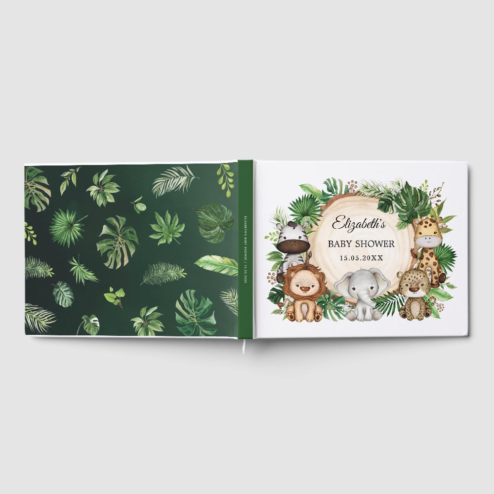Trendy Greenery Jungle Safari Animals Baby Shower Guest Book