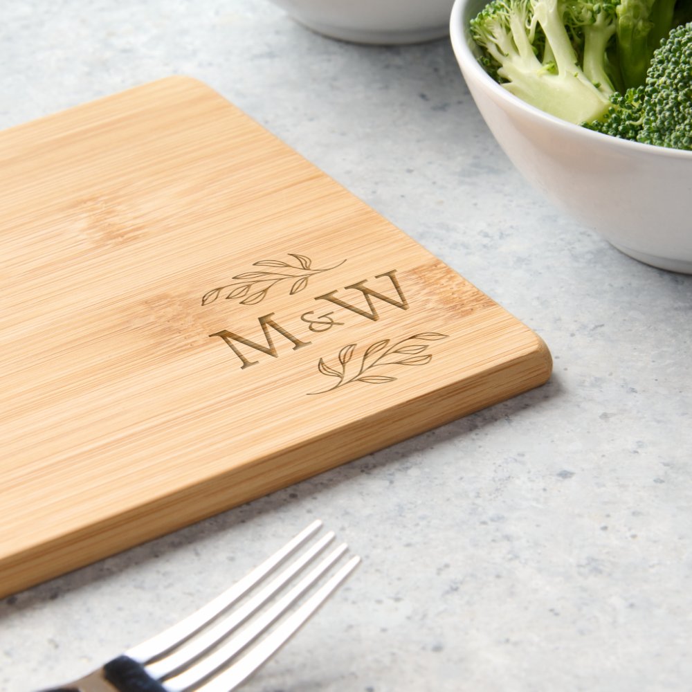 Couple Monogram Elegant Botanical Engraved Cutting Board