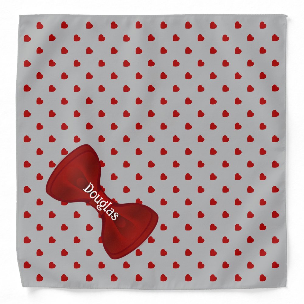 Red Hearts Cute Bow Tie Personalized Gray Pet Bandana