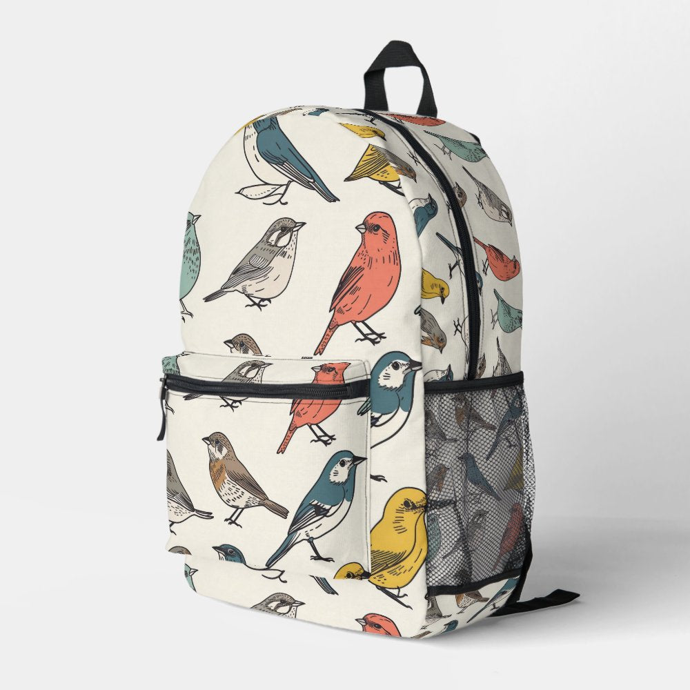 Tiled Birds Pattern Printed Backpack