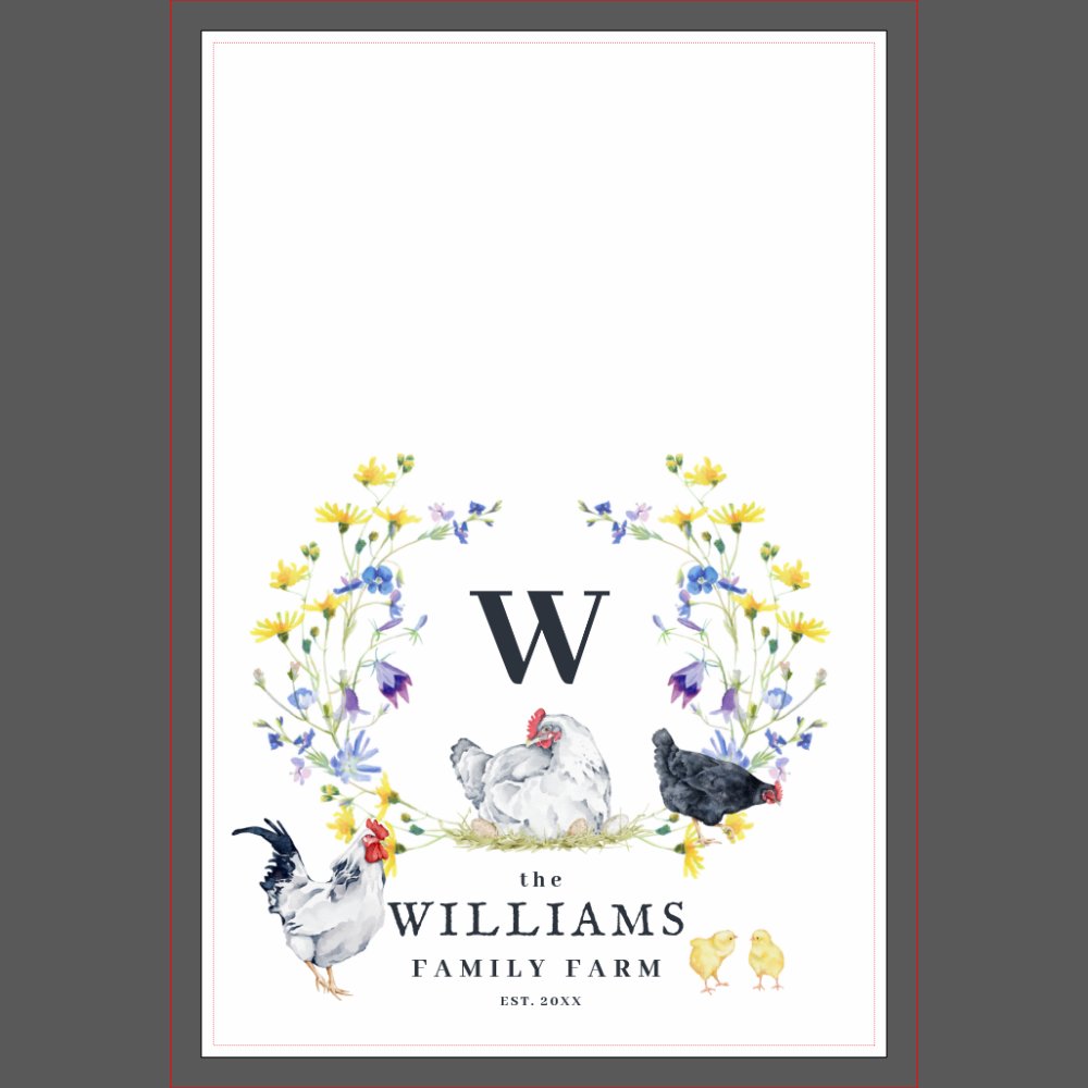 Rustic Farmhouse Chicken | Family Name Monogram  Kitchen Towel
