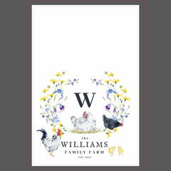 Rustic Farmhouse Chicken | Family Name Monogram  Kitchen Towel