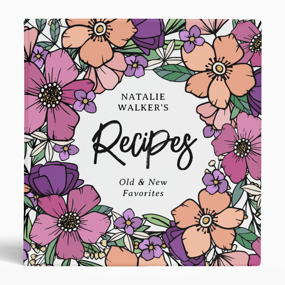 Beautiful Purple Peach Pink Flowers Recipes 3 Ring Binder