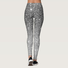 Modern Grey Glitter Sparkles Personalized Name Leggings