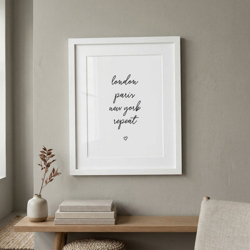 'London Paris New York Repeat' Poster | Pink 8x10