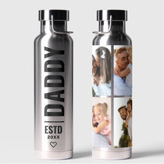 Silver Black Photo Daddy Collage Wrap Water Bottle