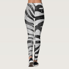 Glamorous Black White Sparkly Glitter Zebra Stripe Leggings