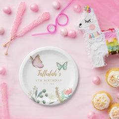Whimsical Gold Butterfly Garden Birthday Party Paper Plates