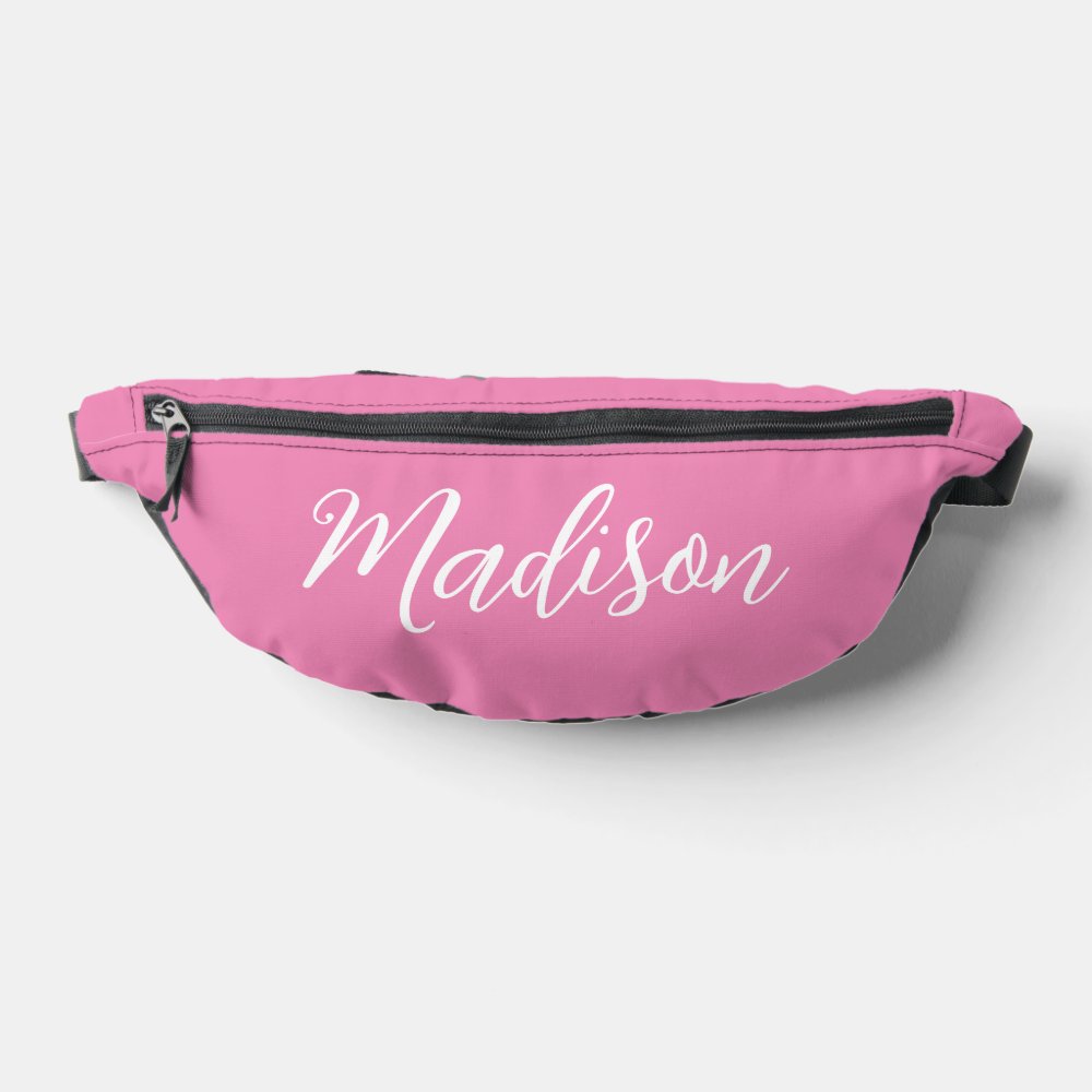 Trendy Pink Girls Name Handwritten Script Custom Fanny Pack