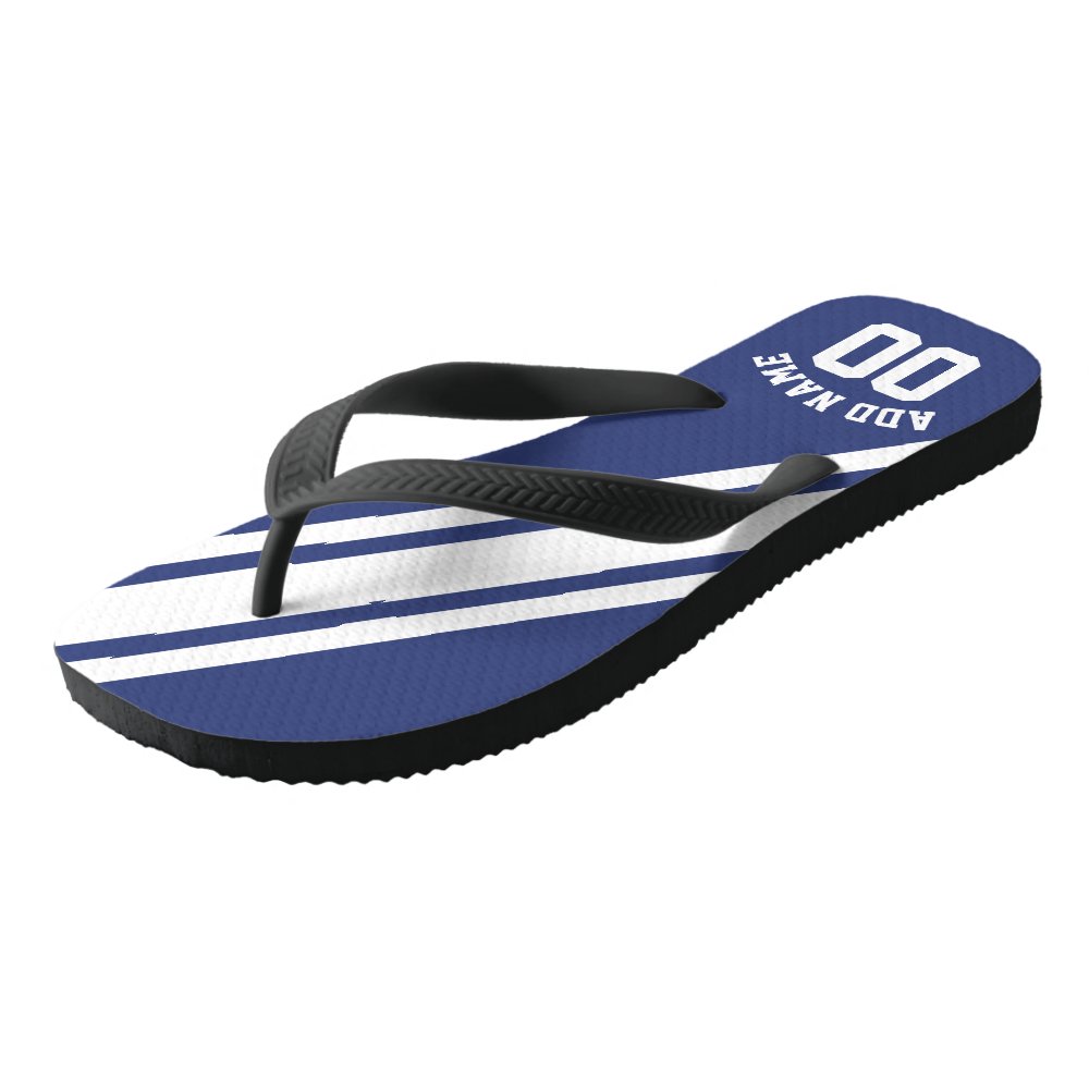 Blue Sports Jersey Custom Name Number Flip Flops