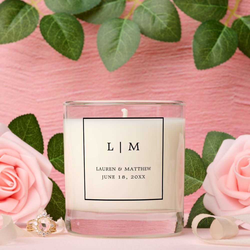 Simple Black and White Monogram Elegant Wedding Scented Candle