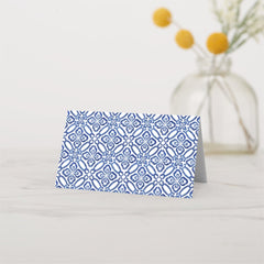 Positano Lemons Blue and White Pattern Wedding Place Card