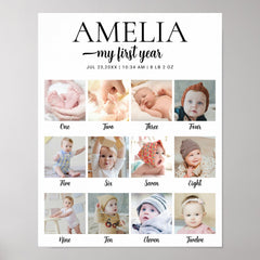 1st Birthday Milestone Custom Photo Collage Poster