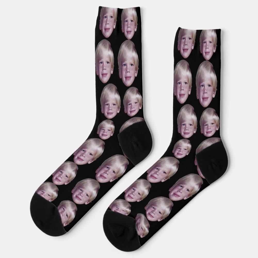 Add 1 Floating Head Photo - Random Pattern black Socks