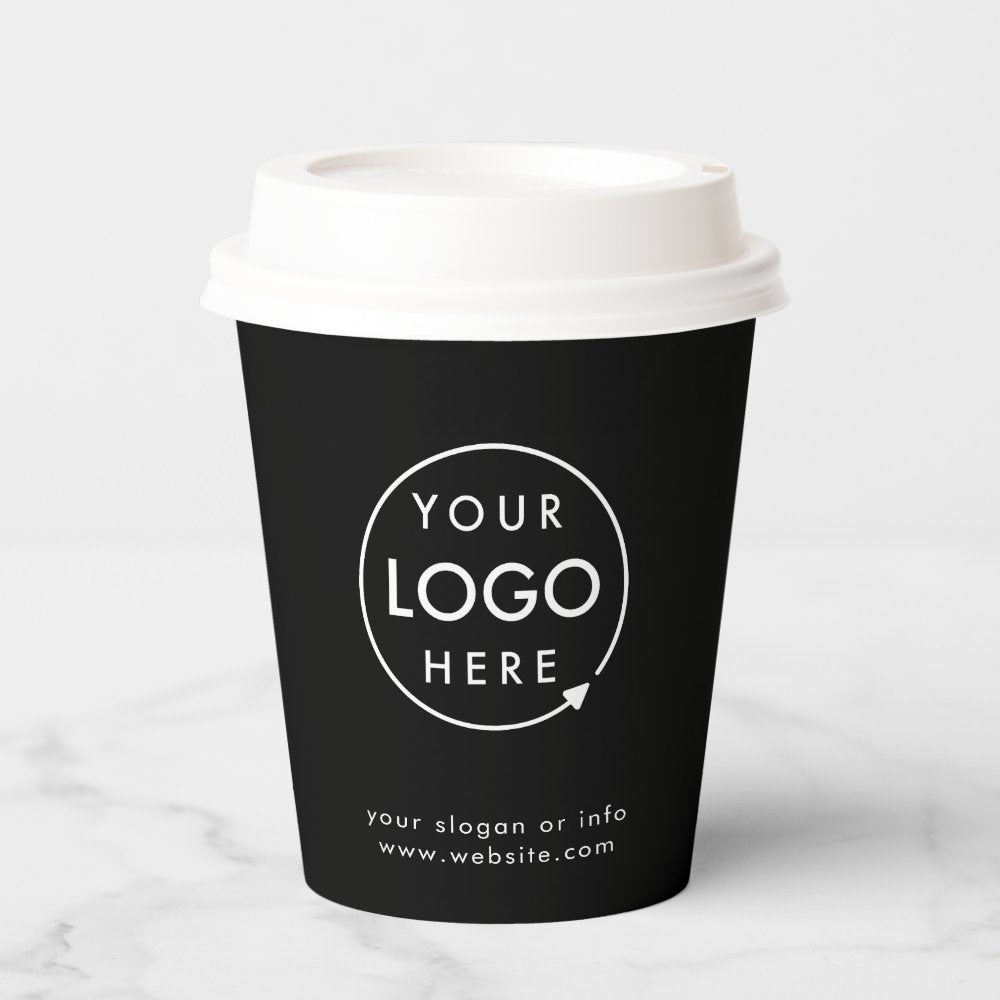 Paper Cups | Business Logo Branded Modern Black