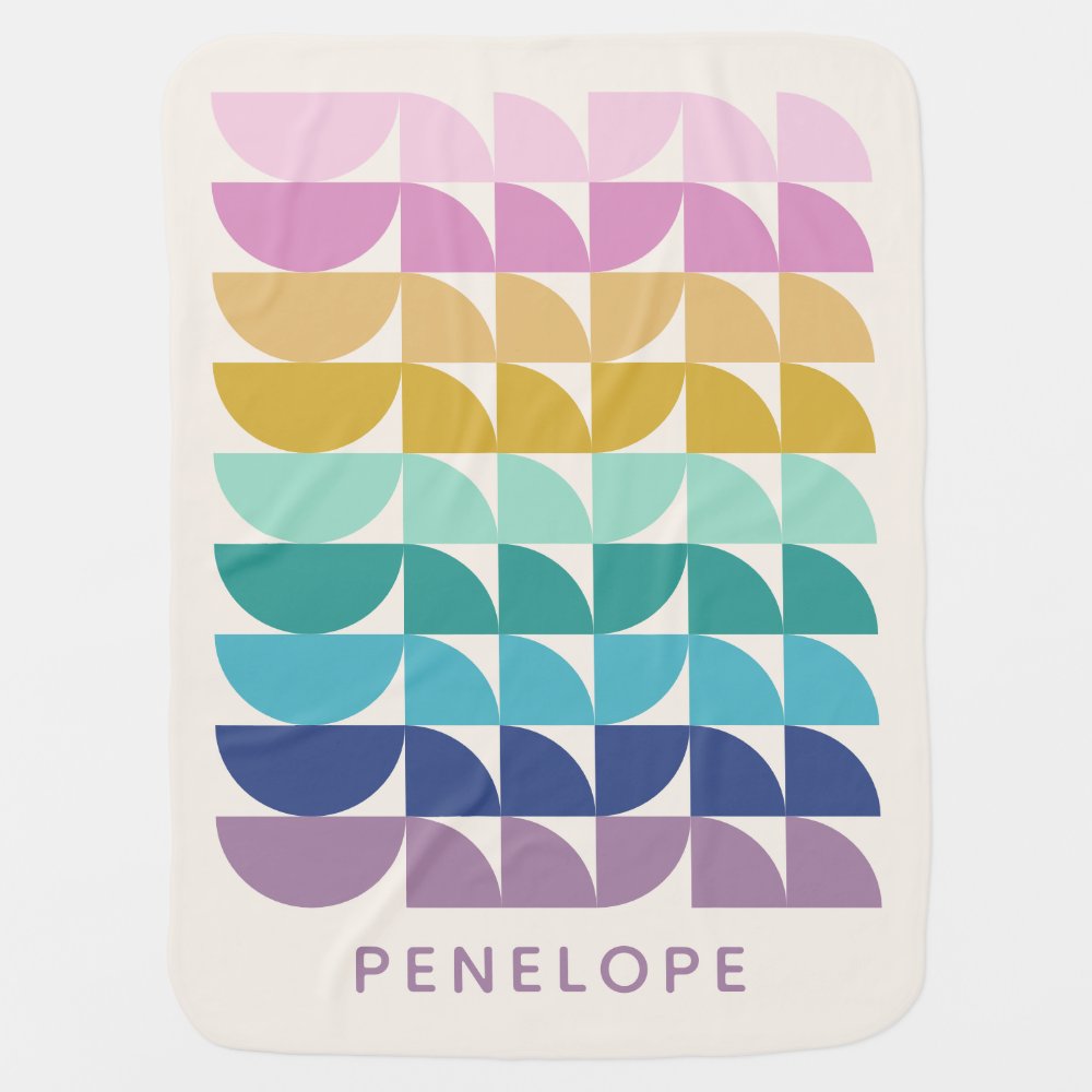 Cute Pastel Rainbow Geometric Shapes Personalized Baby Blanket