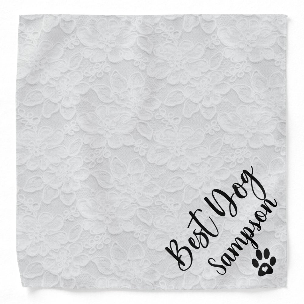 Best Dog Wedding Pet  Personalized White Lace Bandana