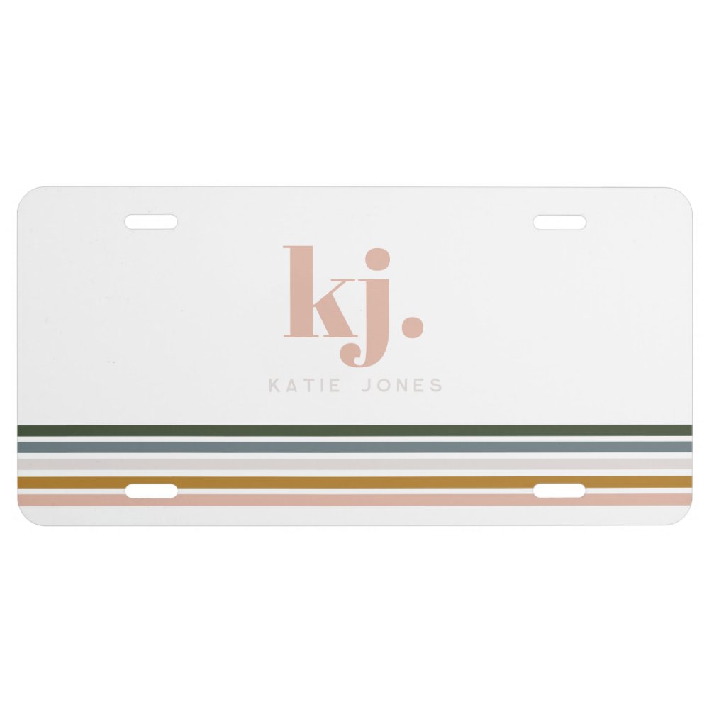 Chic Retro Stripes Monogram License Plate