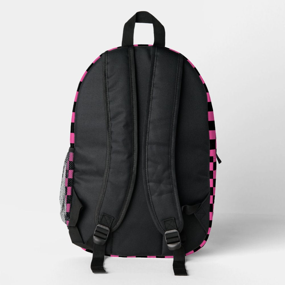 Personalized Modern Pink Black Checkered   Printed Backpack
