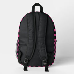 Personalized Modern Pink Black Checkered   Printed Backpack