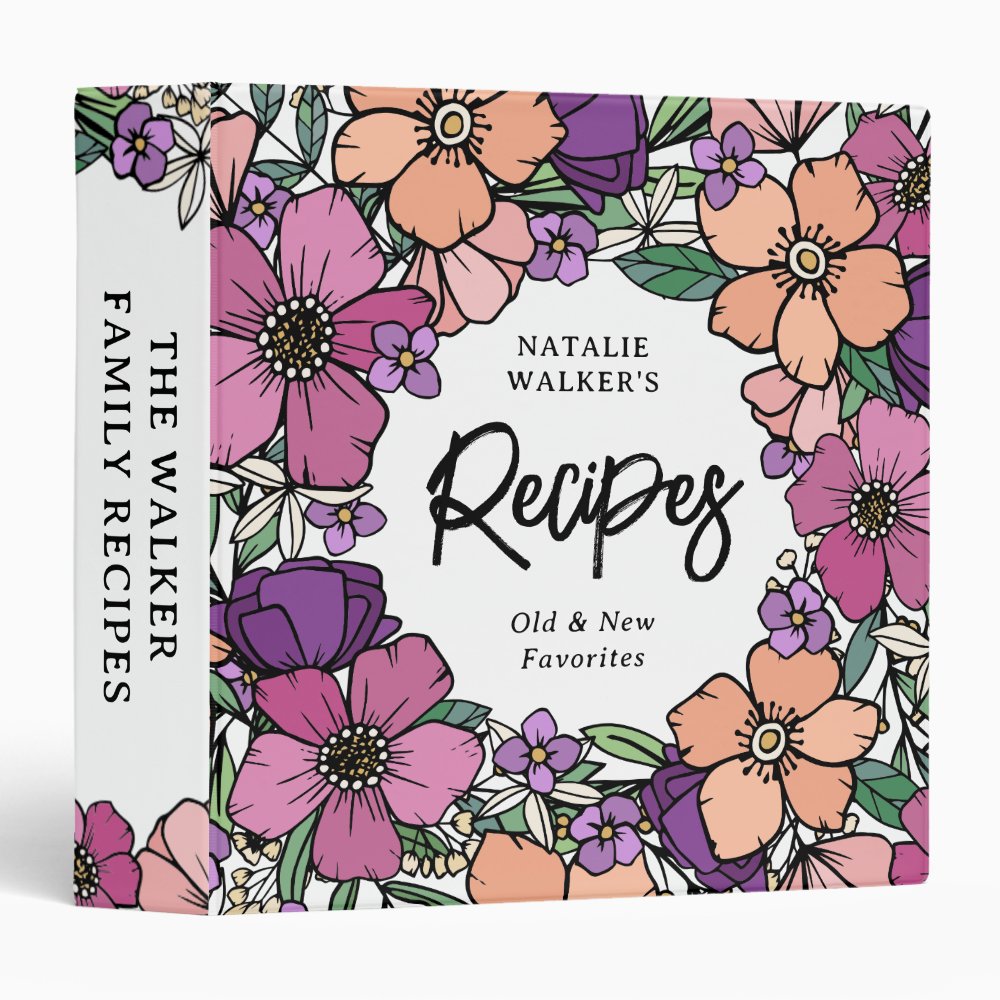 Beautiful Purple Peach Pink Flowers Recipes 3 Ring Binder