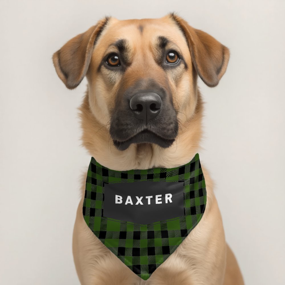 Cute Green Buffalo Plaid Personalized Dog Pet Bandana Collar