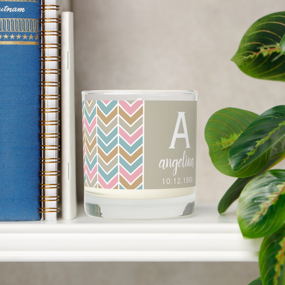 Custom Monogram with 5 Photos - Mod Herringbone Scented Candle