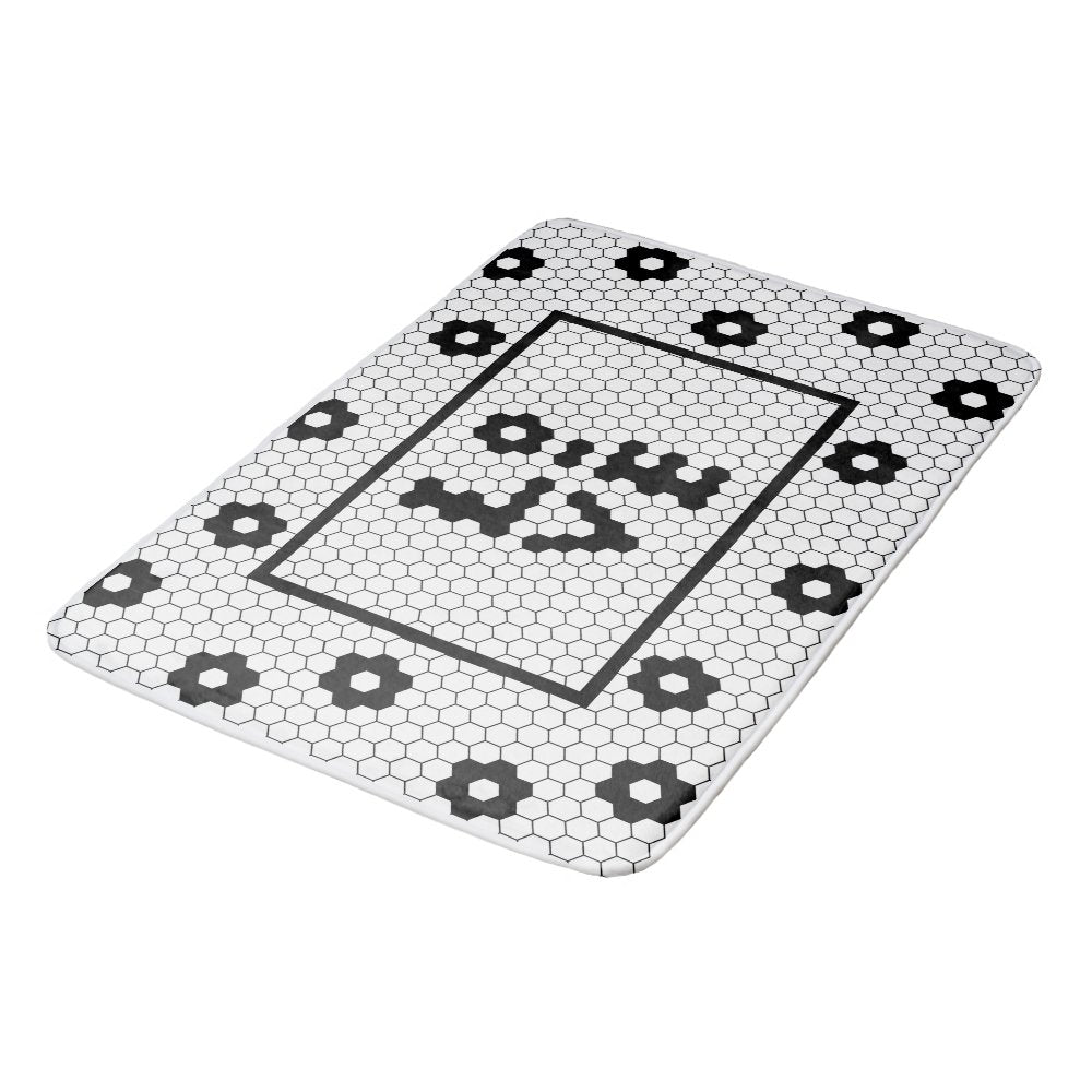 Love Black and White Tile Design Bath Mat