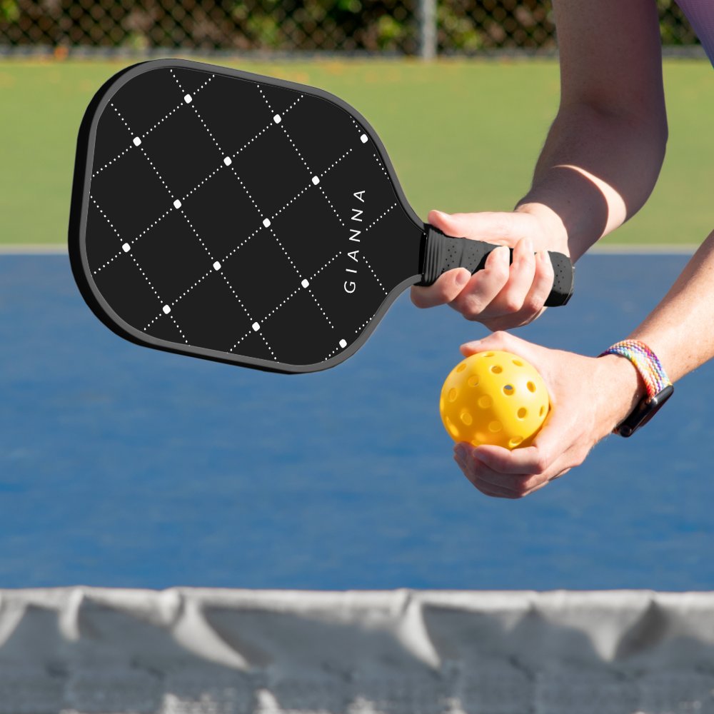 Simple Seamless Pattern Black & White Pickleball Paddle