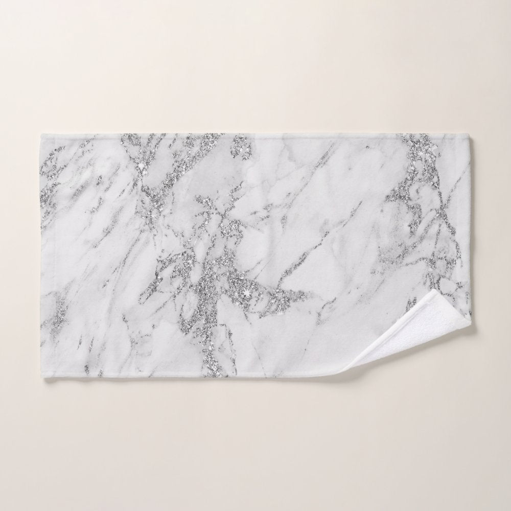 Elegant chic white gray silver marble bath towel set
