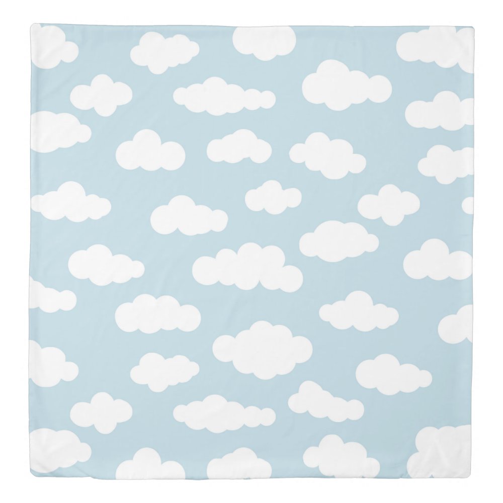 Pastel Clouds Aesthetic Baby Blue And White  Duvet Cover