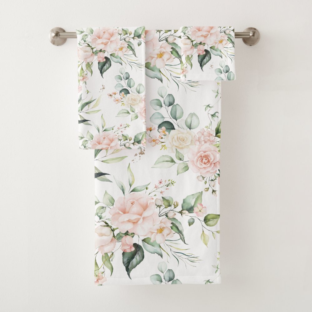 Elegant Blush Pink Eucalyptus Bath Towel Set
