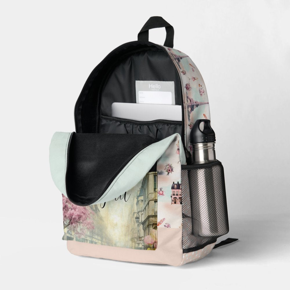 Elegant Paris France Eiffel Tower French Pattern Printed Backpack