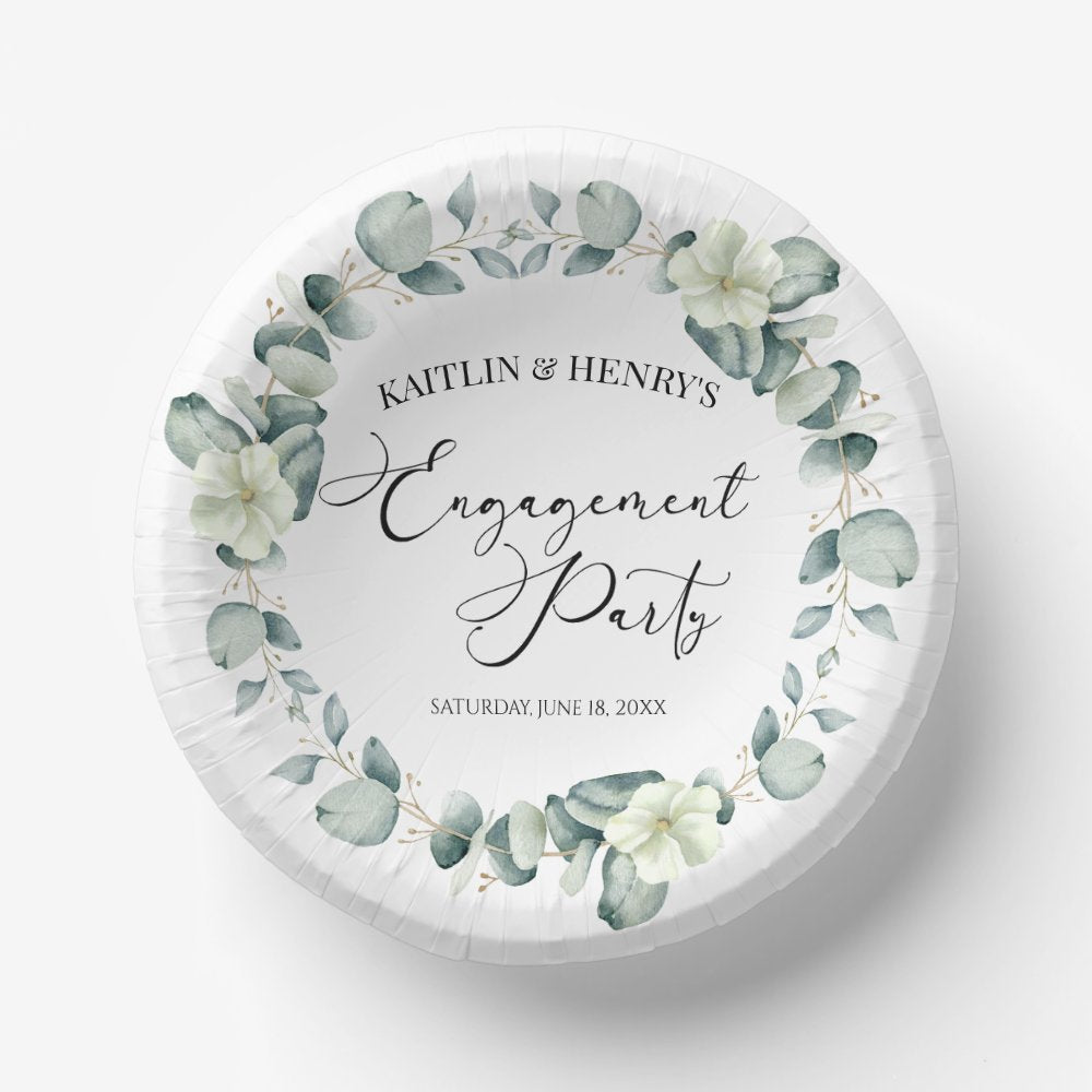 Green Eucalyptus Leaves Botanical Engagement Party Paper Bowls
