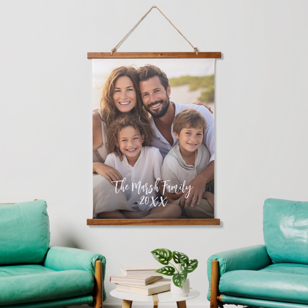 Full Coverage Photo Vertical - Custom Script Text Hanging Tapestry
