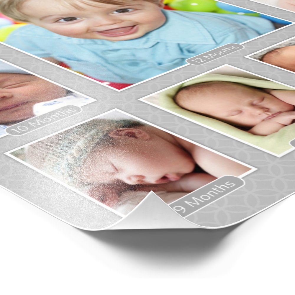 Babys First Year Gray Keepsake Photo Collage Print
