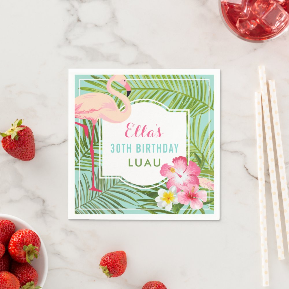 Tropical Pink Flamingo 30th Birthday Luau Napkins