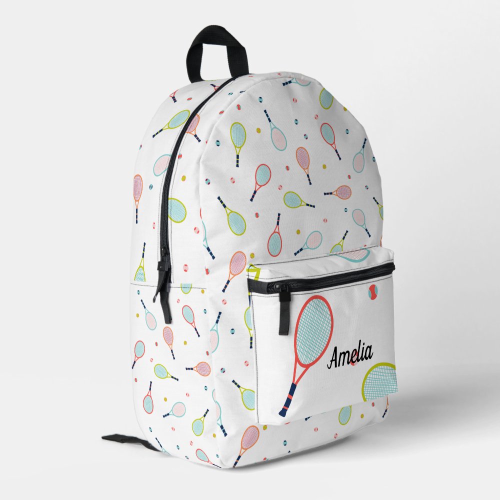 Tennis Personalized Name Pink Green Blue Custom Printed Backpack