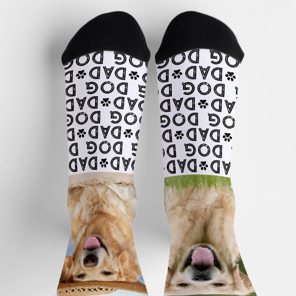Retro DOG DAD Personalized Pattern Pet Photo Crew Socks